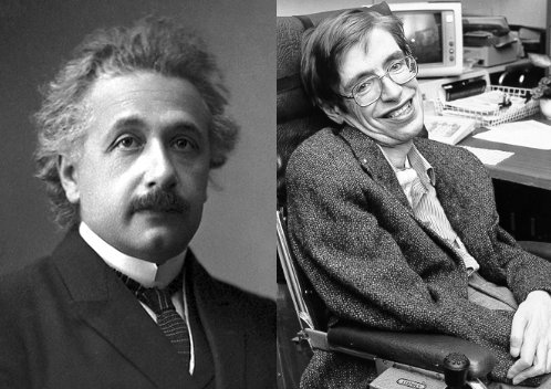 Portraits of Einstein and Stephen Hawking